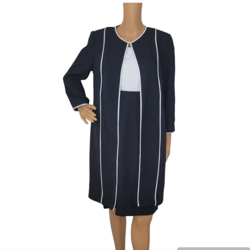 Nicolette Formal Business Suit Dress Set Navy Blue & White - Women's Size 6